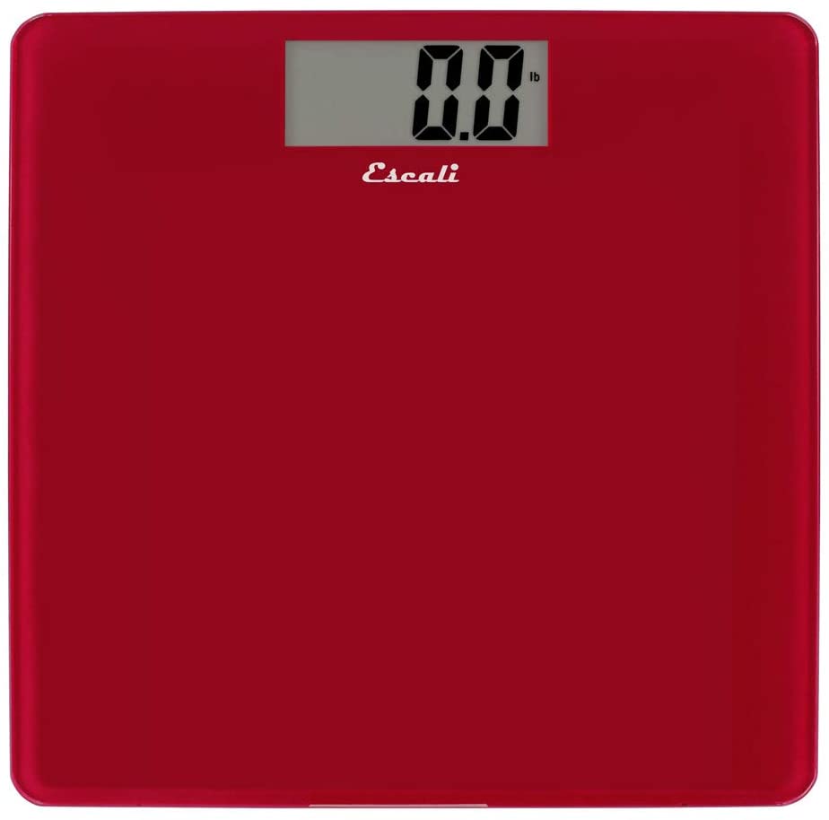 Escali B200RR Glass Platform Bathroom Body Scale, Low Profile, LCD Digital Display, 440lb Capacity, Rio Red